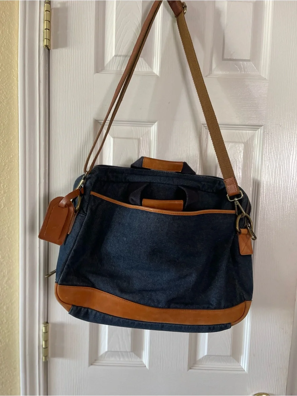 UGG Denim/Leather Canvas Messenger Bag with Brown Leather Trim *RARE*